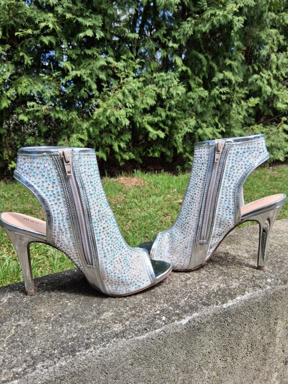 Madden Girl Blue Silver Crystals Ankle Sandals - Sexy - Size 8 Peep-Toe Heels - Picture 11 of 13